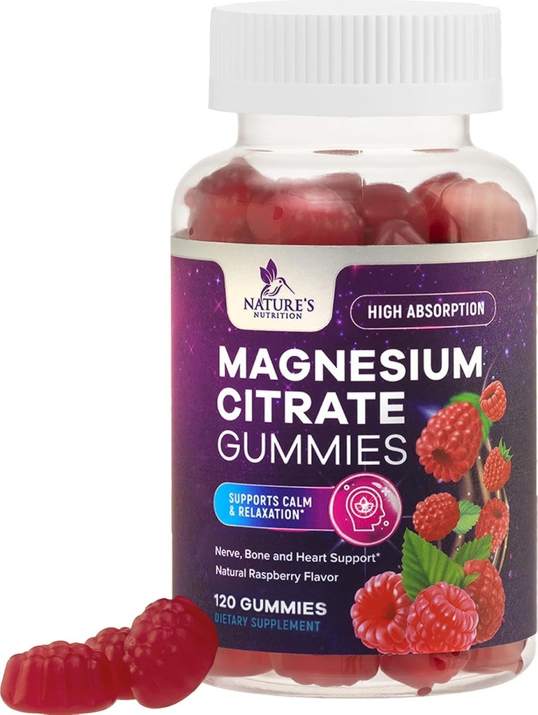Magnesium Citrate Gummies Ergänzung - hohe Absorption, Vegan Magnesium Gummy Ergänzung für Erwachsene & Kinder, Magnesio Citrate Gummy Ergänzungen für Muskel, Nerve, Knochen und Herz Unterstützung - 120 Gummi