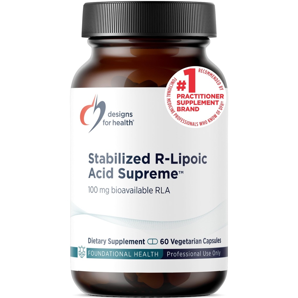Designs für gesundheitsstabilisierte R-Lipoic Acid Supreme - 100mg RLA Supplement mit Taurin - Nicht-GVO, glutenfrei (60 Kapseln)