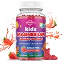 Magnesiumgummis für Kinder - Magnesium Glycinate Gummis mit L-Theanin, Kamille, Vitamin B6, D für Kinder & Erwachsene Schlaf, Stress, Muskelentlastung & Nerve Knochen - Zuckerfreie Erdbeere 60ct