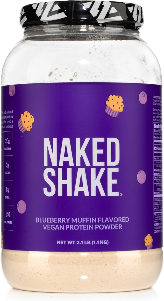 Naked Shake - Blueberry Muffin Protein Powder - Flavored Plant Based Protein aus US & Canadian Farms mit MCT-Öl, Glutenfrei, Sojafrei, Keine GVO oder künstliche Süßungsmittel - 30 Servierungen