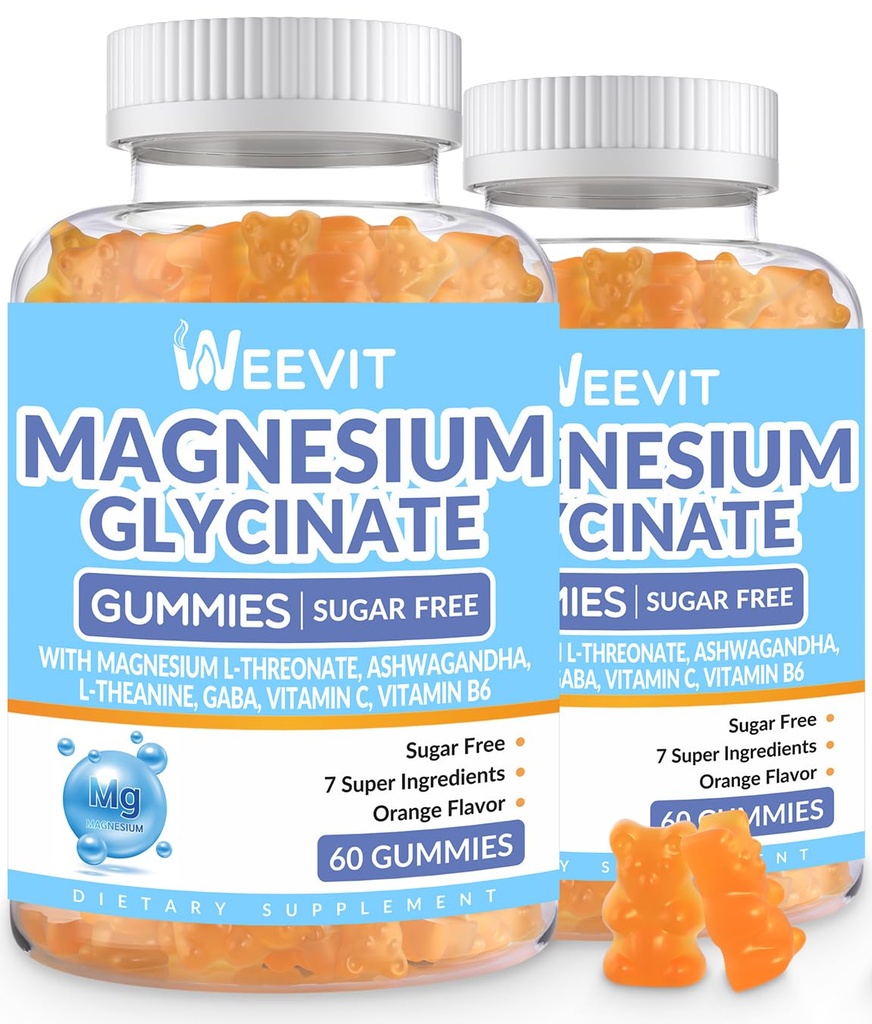 Zuckerfreie Magnesium Glycinat-Gummien mit L-Threonat, Magnesium-Ergänzungen für Frauen und Männer mit Ashwagandha, L-Theanin, GABA, Vitamin C, B6