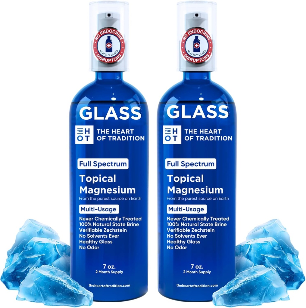 Topical Magnesium Öl Spray Glasflasche aus Antike Zechstein Meer und Trace Mineral 7 floz - Transdermal reines Magnesium Spray Öl für Füße, Muskelentspannung, Leg Cramps, Schlaf und Gesundheit
