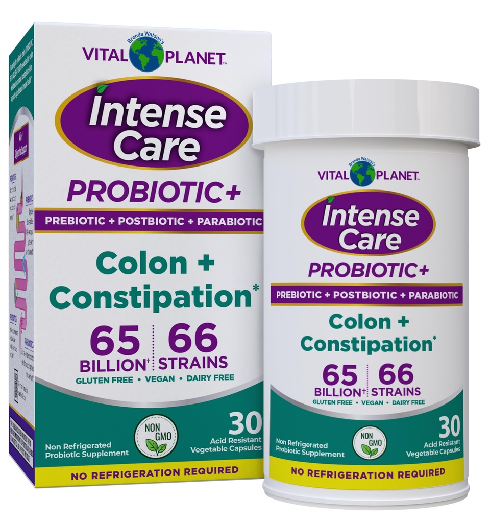 Vital Planet - Intensive Pflege Colon & Constipation Probiotics Plus Bio-Präbiotika, Postbiotika, Parabiotika, Komplett 4-in-1 Health Supplement für Erwachsene, 65 Billion CFU, 66 Strains, 30 ct