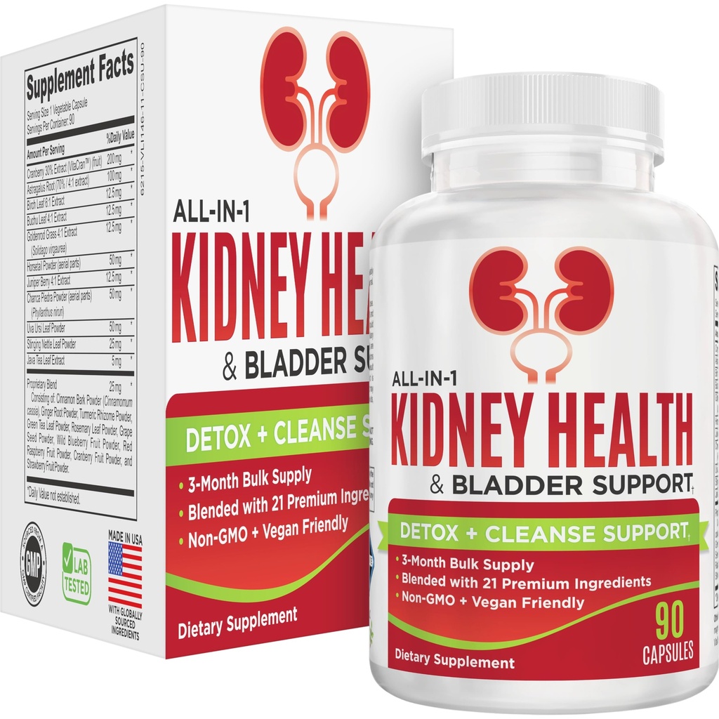 Nieren und Blasen (3-Monat) Health Support Supplement | All-in-1 Urinary Tract Supplements mit 21 aktiven Inhaltsstoffen | Nierenreiniger Detox Support Nährstoffe | 90-Day Bulk Supply | 90 Kapseln