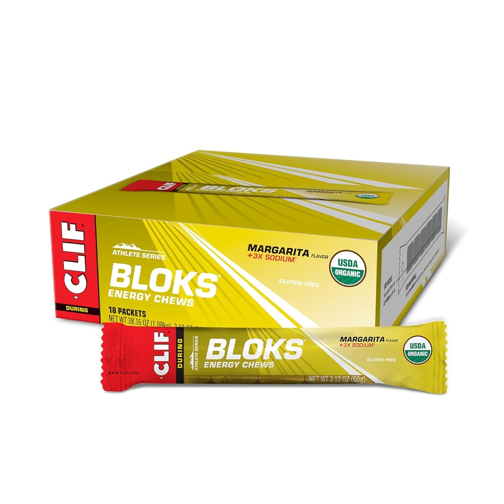CLIF BLOKS - Margarita Flavor mit 3X Sodium - Energy Chews - Non-GMO - Plant Based - Fast Fuel for Cycling and Running - Schnelle Kohlenhydrate und Elektrolyte - 2.12 Unze (18 Zähler)