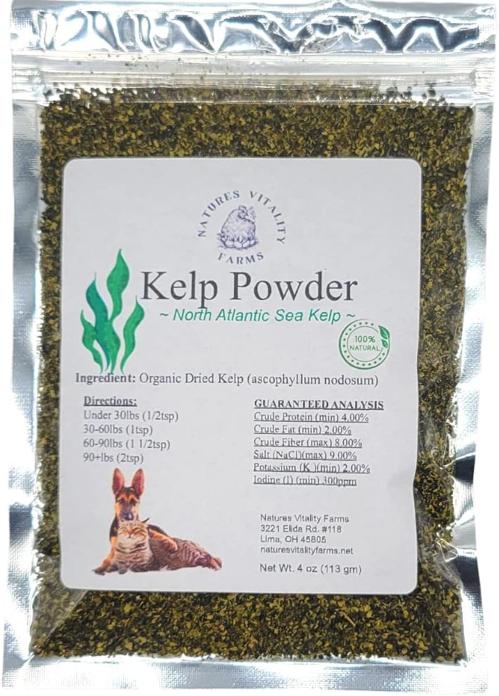 Kelp-Pulver für Hunde/Katzen, Natürliche Nordatlantik Meer Kelp, Vitamine Mineralien und Antioxidantien für Ultimative Gesundheit (4 Unze)