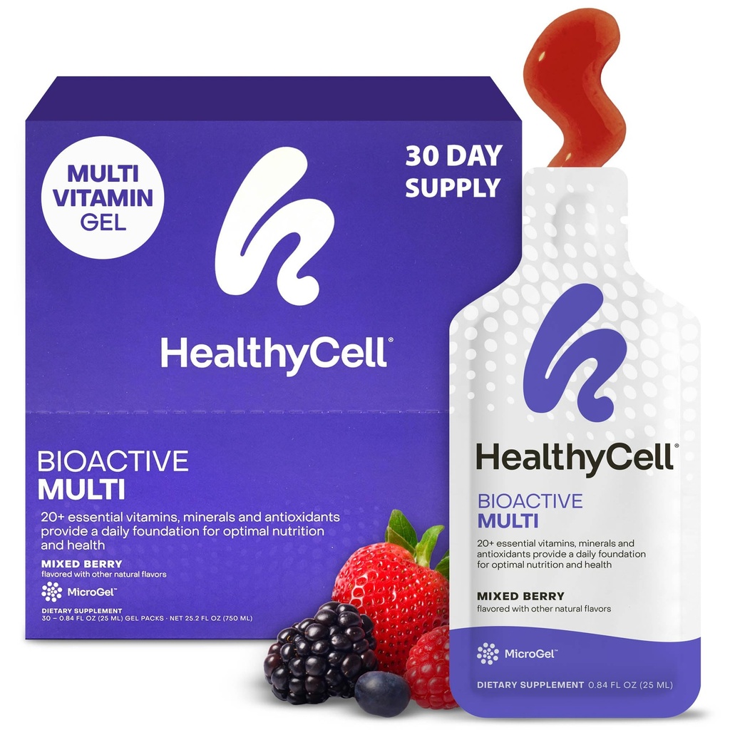 Healthycell Bioactive Daily Liquid Multivitamin für Männer und Frauen – 20+ essentielle Vitamine, Mineralstoffe & Antioxidantien für Gehirn, Herz, Immunität, Energie, Haut und Haare - 30 Gel Packs