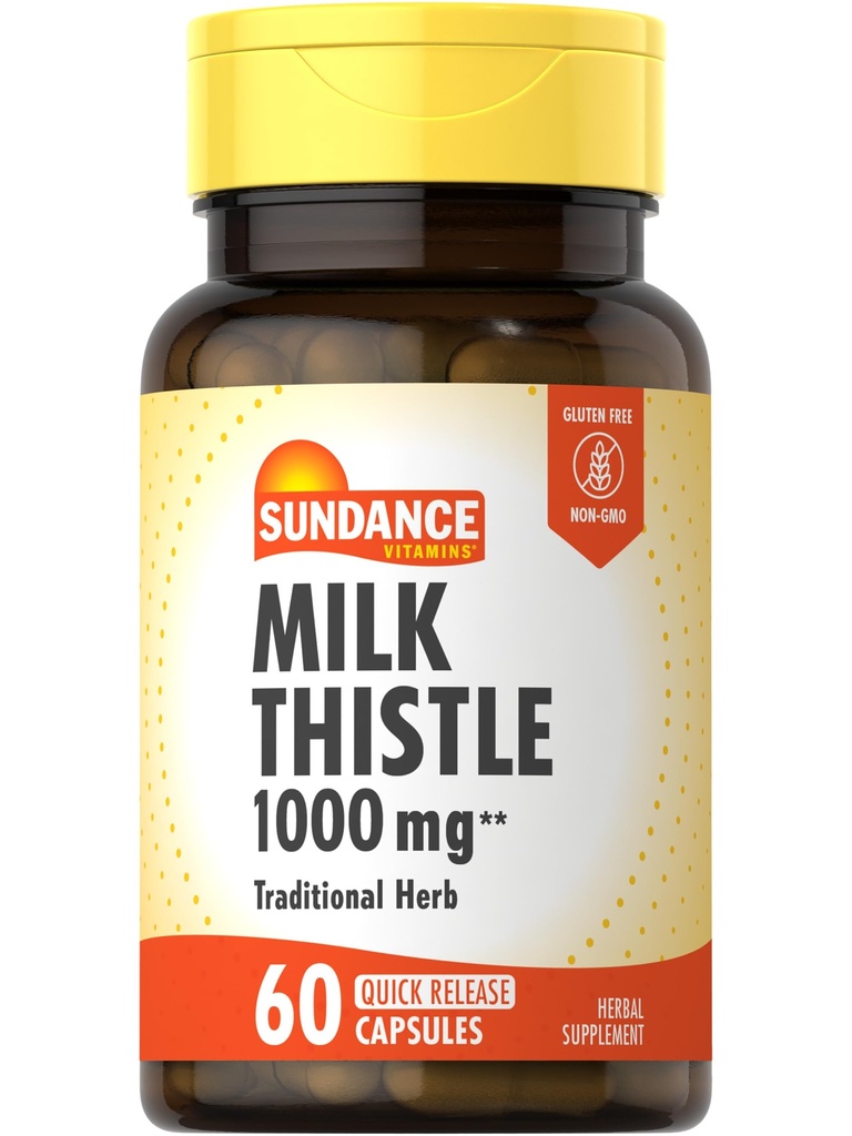 Sundance Milk Thistle 1000mg | 60 Quick Release Capsules | Traditionelle Kräuterergänzung | Non-GMO und glutenfreie Formel