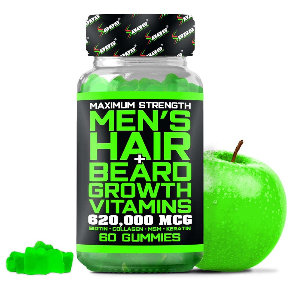 Beste Bart Stuff Bart Wachstum Vitamine - Biotin Gummis für Bart &amp; Haarwachstum – Maximale Stärke 620.000mcg Biotin mit Collagen, MSM, Keratin & Bamboo Extrakt