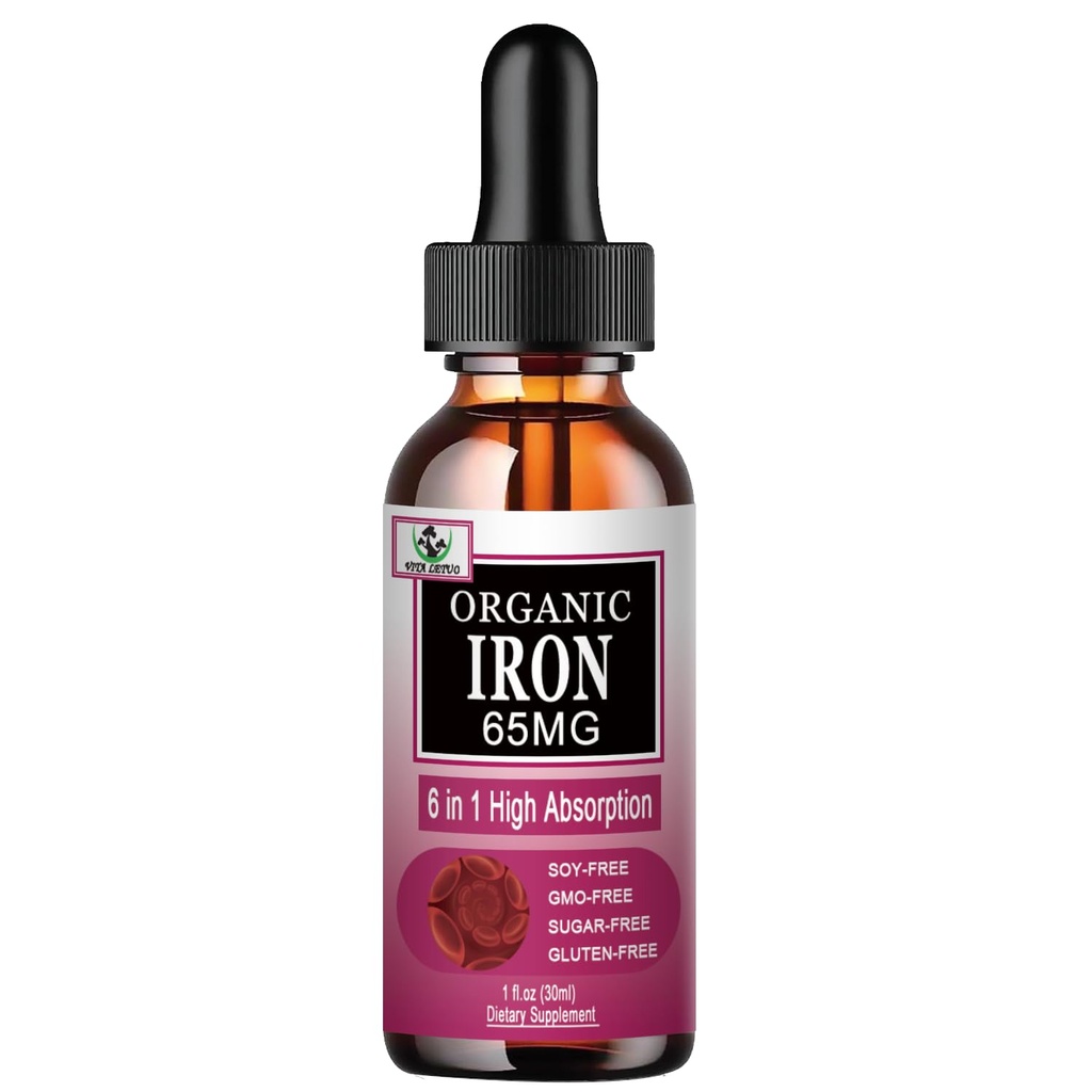 Eisen-Ergänzung für Frauen mit Vitamin C,6-in-1 Flüssig-Ergänzung w/Vitamin B12,Vitamin B6,Hohe Absorption flüssige Eisentropfen für rote Blutzellen und Immununterstützung,Non-GMO, Glutenfrei