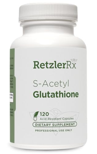 RetzlerRx S-Acetyl Glutathione Supplement 100 mg pro Kapsel, Made in USA - 120 säurebeständige Kapseln - Antioxidantien-Unterstützung - Non-GMO, Soy & Gluten-Free / Bergaflow®, Pharmazeutische Sorte