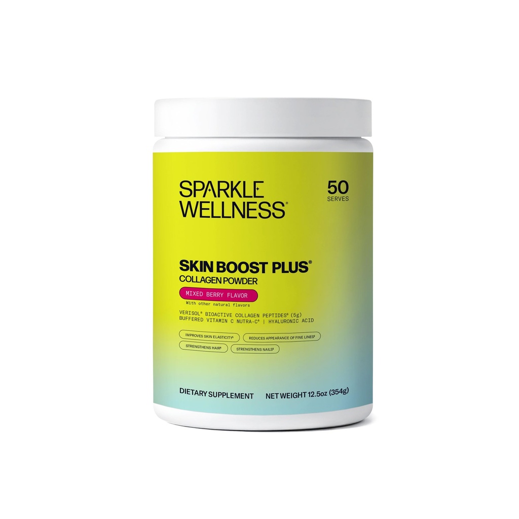 Sparkle Wellness VERISOL Bioactive Hydrolyzed Collagen Peptides | Collagen Powder with Vitamin C & Hyaluronic Acid for Hair, Skin, and Nail Health | Skin Boost Plus (Mixed Berry) [50-Serves]