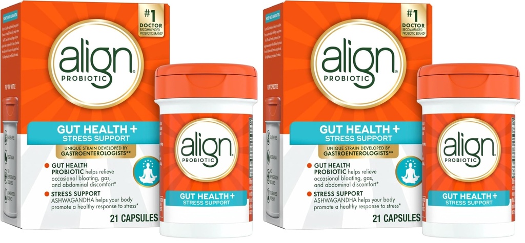 Align Probiotic, Digestive De-Stress, Probiotikum für Frauen und Männer mit Ashwagandha, Hilft mit einer gesunden Reaktion auf Stress, Glutenfrei, Sojafrei, Vegetarisch, 21 Kapseln (Pack von 2)