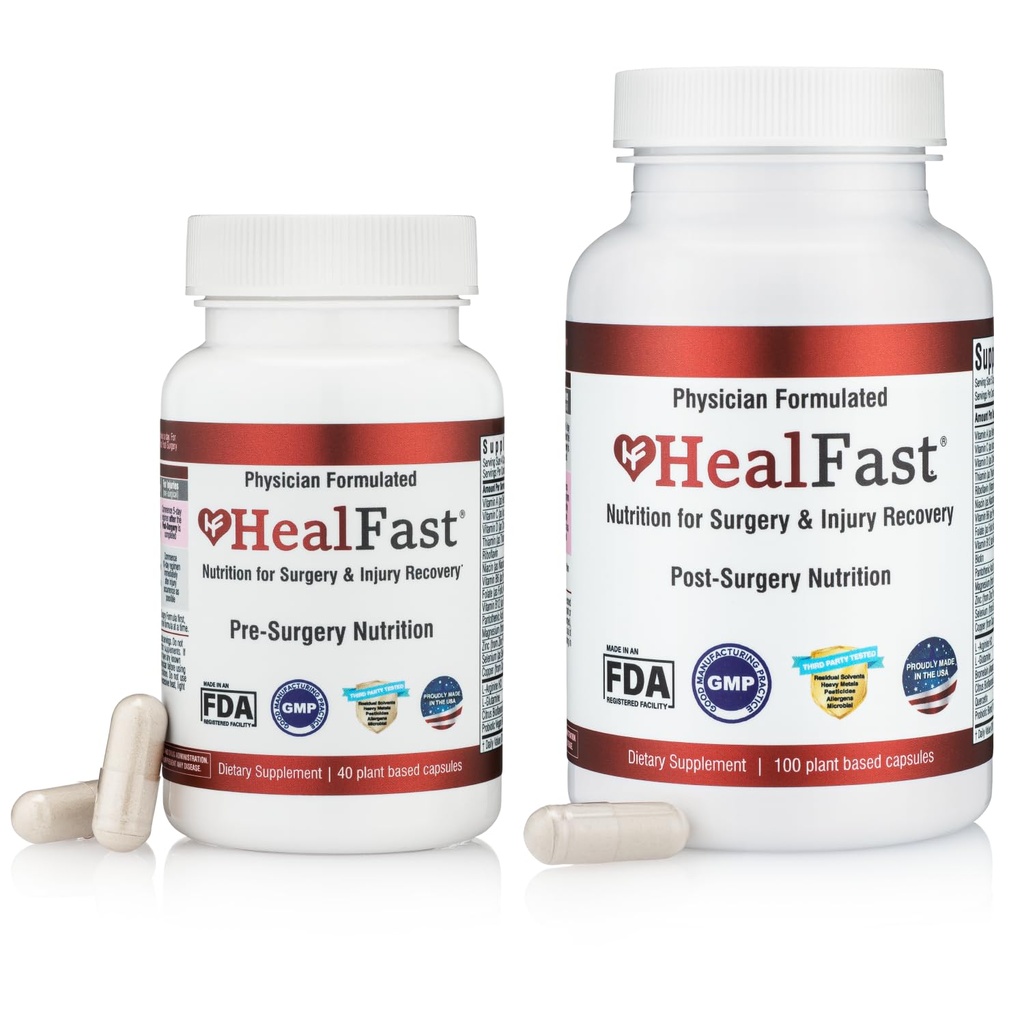 HealFast Complete Surgery & Injury Recovery Supplement: für Wund, Narbenbehandlung & Bruising w/Vitamine, Bromelain, Quercetin & Probiotics (Pre+Post Op)