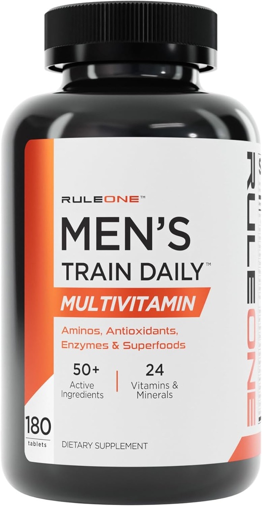Regel 1 R1 Men’s Train Daily - 180 Tablets - Sport Multivitamin mit Aminos, Antioxidantien, Enzyme & Superfoods - 60 Servietten