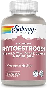 SOLARAY PhytoEstrogen Menopause Ergänzungen mit Wild Yam, Black Cohosh und Qua Dongi - Phyto Estrogen Pillen für Perimenopause und Menopause Unterstützung, Vegan, 60-Tag Garantie, 60 Servietten, 240 VegCaps