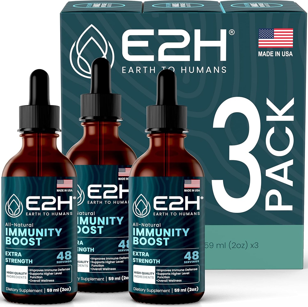 E2H Advanced Immune Defense Supplement - All-Natural Immun Booster - Immun Support Supplements Tropfen - Enthält Heilige Basilikum, Papaya Blätter und Red Banded Polypore - Non-GMO, Vegan - (3 Flaschen)