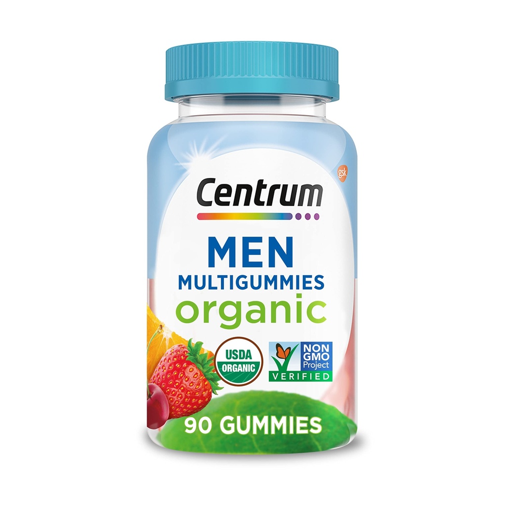 Centrum Herren Bio Multigummis, Herren Multivitamin Gummis, Bio Multivitamin für Männer mit essentiellen Nährstoffen für Immununterstützung, Energie und Muskelfunktion - 90 Zähler