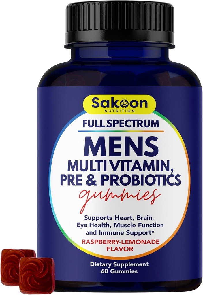 Sakoon Ernährung Männer Multivitamin Gummis mit Probiotika und Präbiotika, Erwachsene Multivitamin A, C, D, E, B & Mehr, Unterstützung Immune, Energie, Gesundheit, 60 Zähler