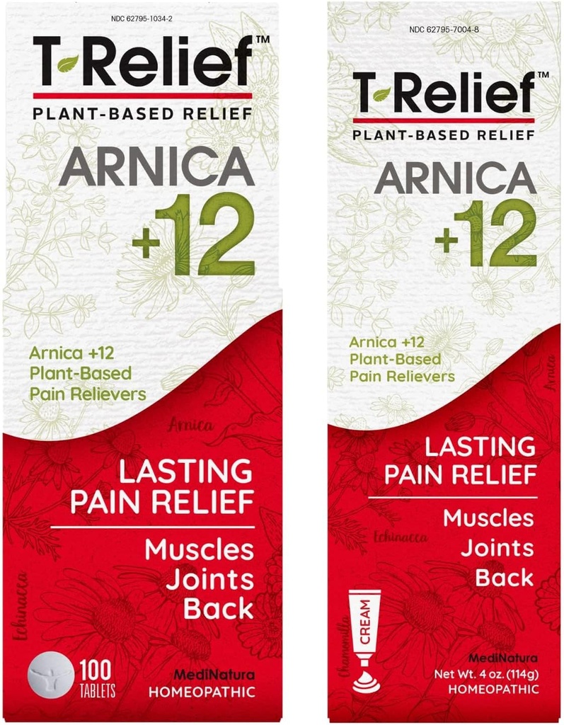 MediNatura T-Relief Arnica +12 Natürliche Schmerz Relievers 100ct Tabletten T-Relief Natürliche Schmerz Relief Arnica +12 4oz Creme Bundle