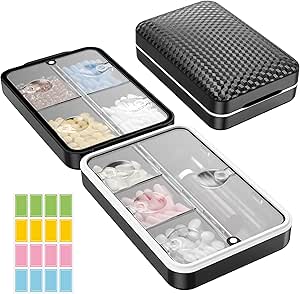 Restree Wöchentliche Pille Organizer, Magnetische Feuchtigkeit Proof Pille Fall, große Kapazität Reise Pille Box mit Innere klare Lid für Vitamine, Ergänzungen und tägliche Medikamente 8 Kompartment (Schwarz)