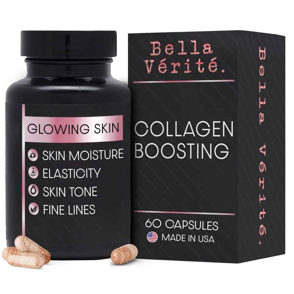 Bella Vérité Daily Collagen Supplement für Damen und Herren - essentielle Vitamine für eine jugendliche, strahlende Haut und allgemeine Gesundheit - Unterstützung von Glowing & glatte Haut, Reduzieren von Falten & Trockenheit (60 Kapseln)