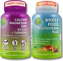 Vegan Ganzes Lebensmittel Multivitamin mit Eisen + Pflanzenbasiertes Calcium, Magnesium, Zink, D3, K2 & Turmeric – Vegan Tägliche Unterstützung für Energie, Knochengesundheit, Immunität & Gesamt Wellness Trio