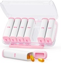 Pink Weekly Pill Organizer 2 Mal am Tag mit Dual Damp-Proof Design, Portable AM Pille Box 7 Tage, Detachable Pille Case für Tasche, Geldbeutel, Große Pille Behälter für Vitamine, Fischöle