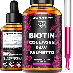Liquid Biotin mit Collagen & Saw Palmetto Extrakt für Frauen und Männer | Haarwachstum Ergänzung Tropfen | DHT Blocker | Prostata Unterstützung | Haar Haut und Nägel Vitamine | Fast Absorption | Non-GMO