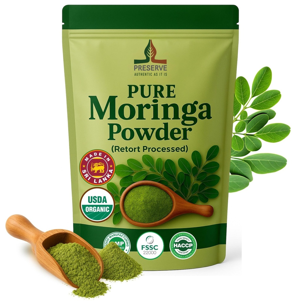 Pure Moringa Pulver Retort verarbeitet Oleifera Moringa Blatt Pulver | Glutenfrei und Vegan | Perfekt für Smothies, Getränke, Tee & Receips. Pure Super Green Food, 113g.