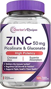 Die Rezepte Zink 50mg, Highly Absorbable Zink Picolinate & Gluconate, unterstützt natürliche Immunabwehr, DNA & Protein Formation, Zellwachstum, Non-GMO, 120 Veggie Kapseln