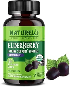 NATURELO Elderberry Gummis Immununterstützung mit Sambucus Elderberry + Vitamin C + Zink Certified Organic, 60ct