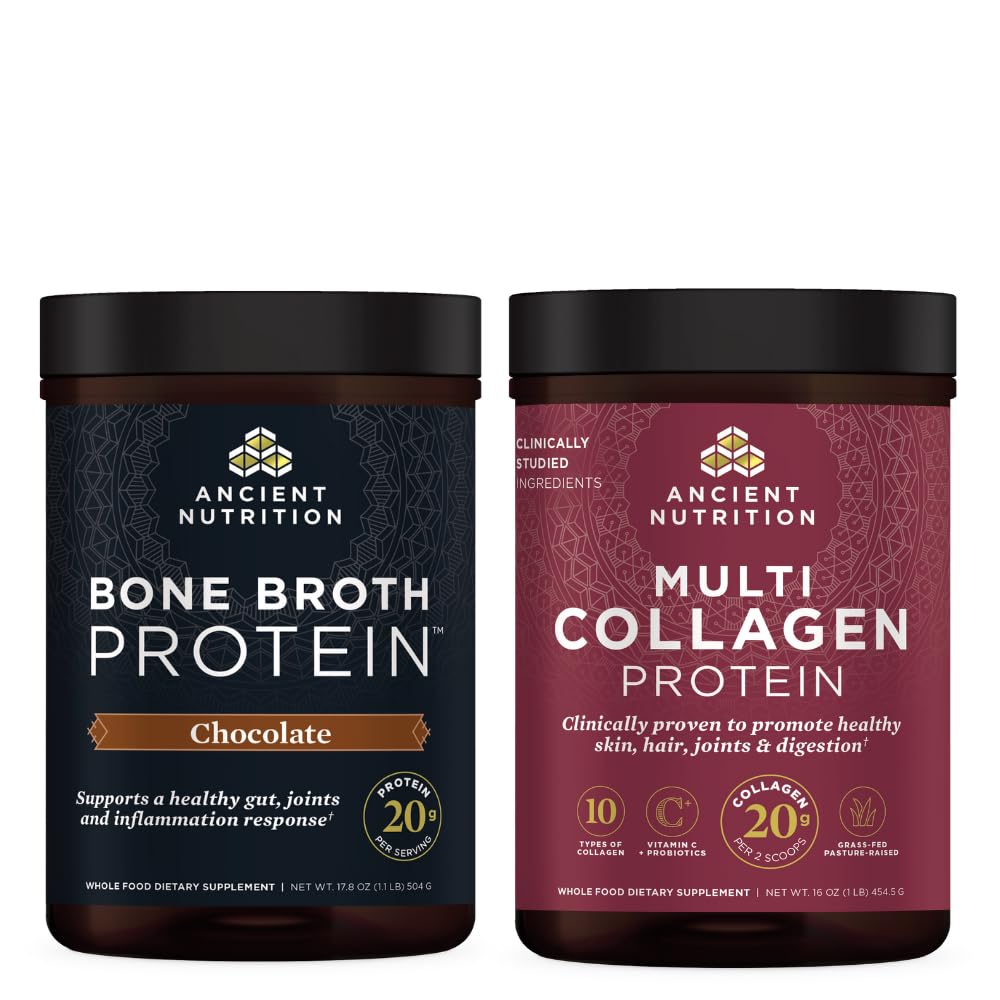 Antike Ernährung Multi Collagen Protein Pulver, Unflavored, 45 Servierungen + Knochen Broth Protein Pulver, Schokolade, 20 Servierungen