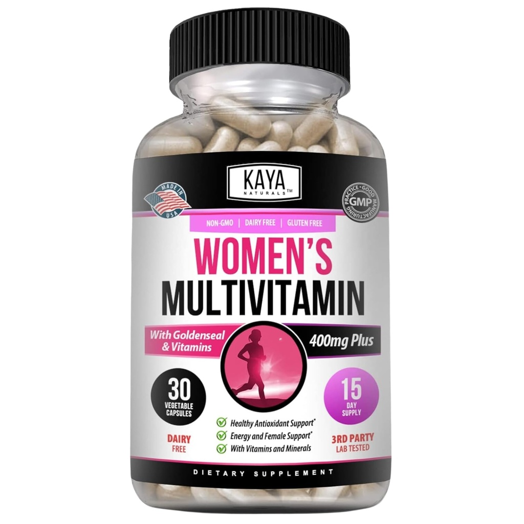 Kaya Naturals Women's Multivitamin, Overall Healthy Antioxidant, und Immununterstützung, Vitamine A, D, C, E, Biotin, Folsäure, & Multi-Mineral, Energy & Metabolism Vitamin Supplement 30 Count