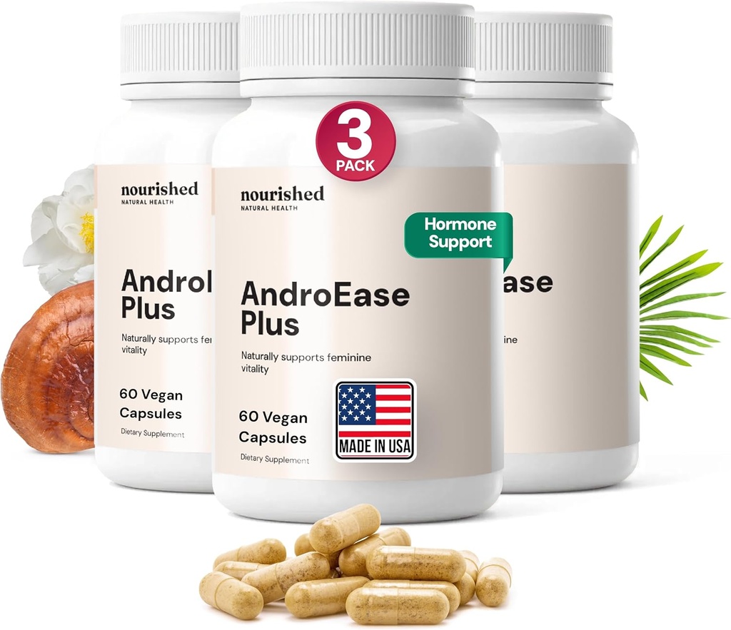 Nourished AndroEase Plus - Natural Balance Supplement für Damen - Vegan Formel mit Zinc & Saw Palmetto - 180 Kapseln für tägliche Wellness & Vitalität - Made in USA