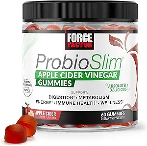 Force Factor ProbioSlim Apple Cider Essiggummis mit Bio LactoSpore Probiotika und Präbiotika zur Unterstützung von Verdauung, Stoffwechsel und Immungesundheit, 60 Gummies