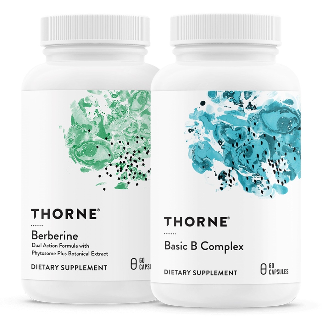 THORNE - Basic B Complex (60 Kapseln) & Berberine (60 Kapseln) Bundle - Unterstützt Herzgesundheit, Immunsystem Funktion & Gehirn Gesundheit - Glutenfrei, Dairy Kostenlos