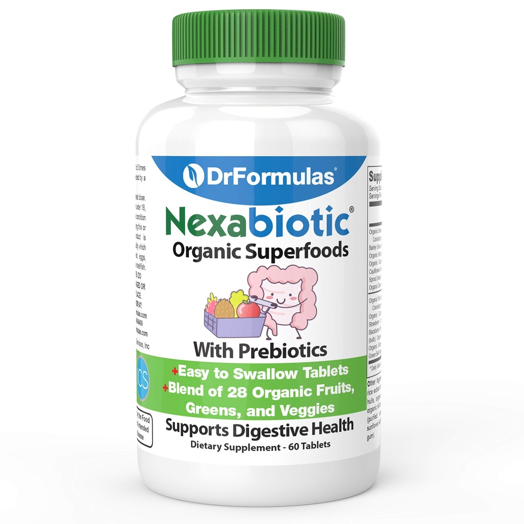 DrFormulas Organic Prebiotic Fiber for Constipation Relief | Nexabiotic Superfood Tabs for Probiotic Digestive Health, 60 Tabletten