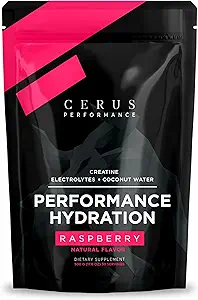 Cerus Performance - Performance Hydration Electrolyte Powder – Raspberry Flavor, 5g Creatine Monohydrat, 500mg Coconut Water Powder – Unterstützt Endurance, Muskelrückgewinnung & Keto 30 Servierungen