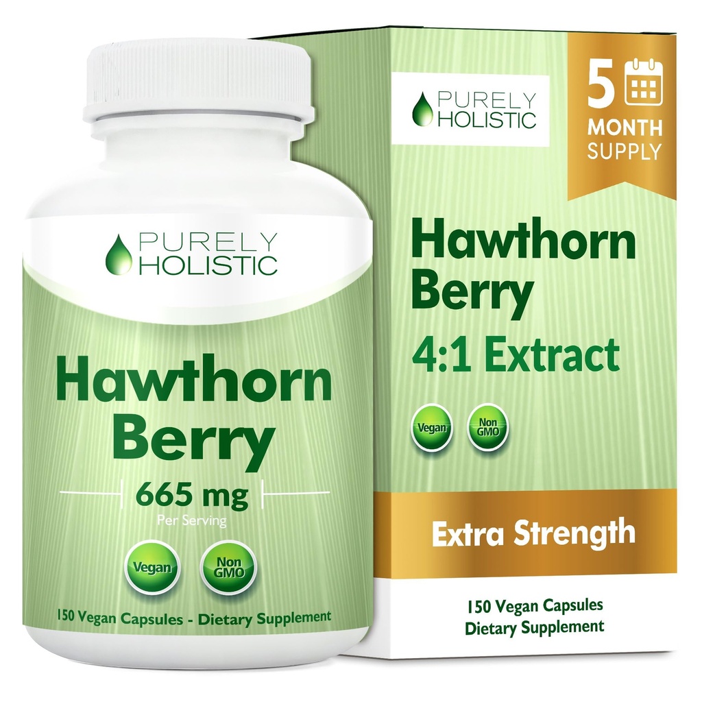 Purely Holistic Hawthorn Berry 665mg per Serving- 150 Vegan Capsules - 5 Month Supply - Non-GMO Hawthorne Supplement - Supports Cardiovascular & Digestive Health