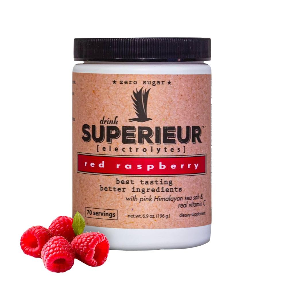 Superieur Elektrolyte – pflanzenbasierte Elektrolyt-Ergänzung w/Sea Minerals for Hydration & Recovery – Keto Friendly, Non-GMO, Zero Sugar, Vegan Healthy Sports Drink Powder – Raspberry (70 Portionen)