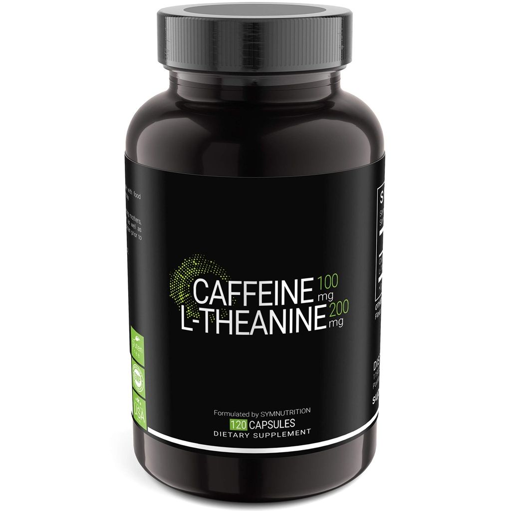SYMNUTRITION Koffein 100mg, L-Theanin 200mg — 120 Count (V-Capsules) / 120 Servierungen: Hergestellt in einer cGMP-Registered Facility in USA; Vegan & Gluten Kostenlos