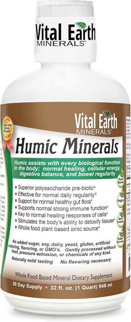 Vital Earth Minerals Humic Minerals – Fulvic Acid Supplement mit 70+ Trace Minerals, Elektrolyte für Erholung & Balance, 32 Oz + 1 Oz Cup