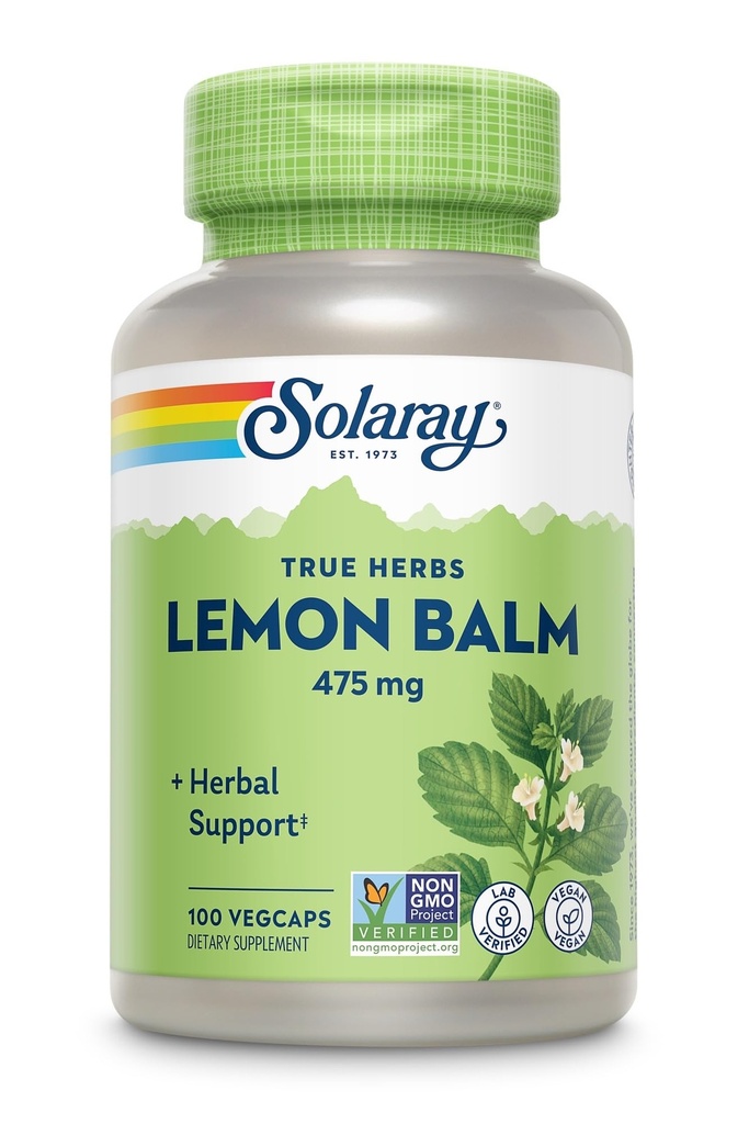 SOLARAY Zitronenbalsam Aerial 475 mg - Gesunde Psychische Beruhigung und Erholung Unterstützung - Ganzes Antennenprofil - Non-GMO, Vegan - 100 Servietten, 100 VegCaps