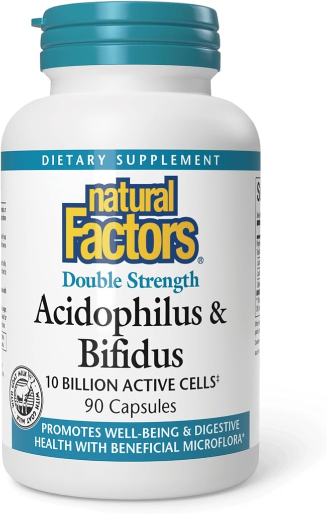Natürliche Faktoren, Acidophilus & Bifidus Doppelstärke, Probiotische und präbiotische Formel, 90 Kapseln