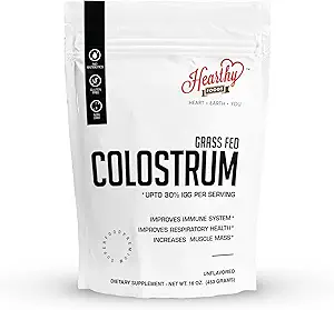 HEARTHY FOODS Bovine Colostrum Powder - Bis zu 30% IGG, 90 Servierungen, Leaky Gut Repair Supplements, Gut Health and Immune Support | Grass-Fed Halal Non GMO, Gluten Free 16Oz 454g