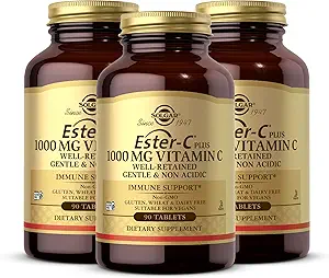 Solgar Ester-C Plus 1000 mg Vitamin C (Ascorbate Complex) - 90 Tabletten, Packung mit 3 - Gentle & Non Acidic - Unterstützt die obere Atmungsaktivität - Non-GMO, Glutenfrei - 270 Gesamt Servierungen