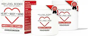 High Level Science CoQ10, Omega-3, Vitamin E, Kardiologen für Herz + Körper + Geist Gesundheit, DHA/EPA, Antioxidans für Energie, Superior Bioverfügbares Fischöl, Glutenfrei, 60 Softgels - 2 Pack