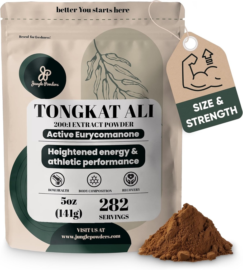 Dschungel-Pulver Tongkat Ali für Männer Pulver 200:1 Extrakt 282 Servierungen 5 Unze Tasche Eurycoma Longifolia Pulverergänzung Tonkat-Ali Pure Longjack Root Traditionelle Mens Gesundheitsunterstützung für Drive Passion