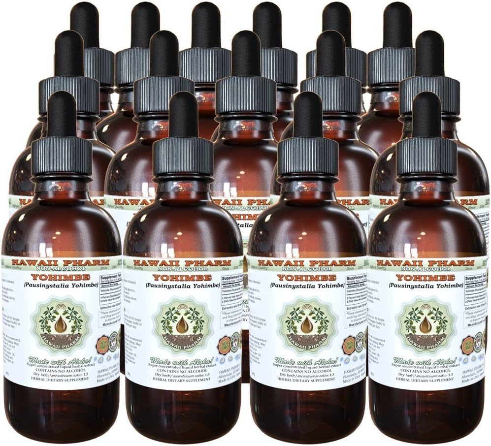 Hawaii Pharm Yohimbe Alkoholfreie Flüssigextrakt, Yohimbe Flüssigkeit (Pausinystalia Yohimbe) Getrocknete Bark Glycerite natürliche Kräuterergänzung, USA 15x4 fl.oz